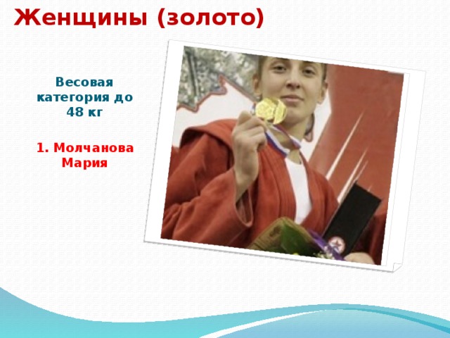 Женщины (золото) Весовая категория до 48 кг   1. Молчанова Мария 