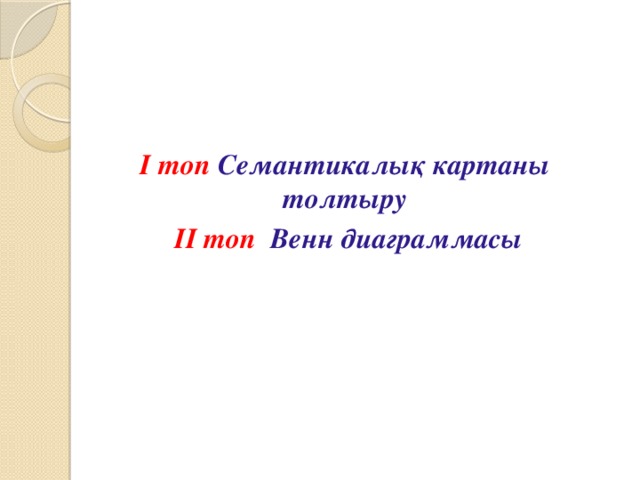 І топ Семантикалық картаны толтыру  ІІ топ Венн диаграммасы 