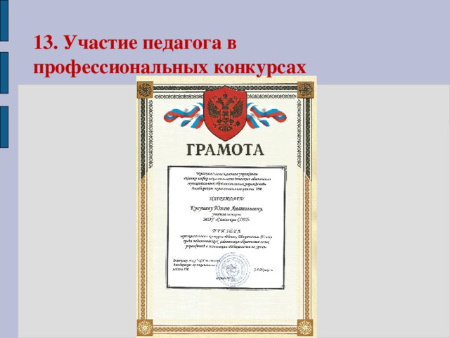 13. Участие педагога в профессиональных конкурсах 