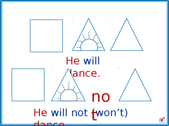 He will dance. not He will not (won’t) dance. 