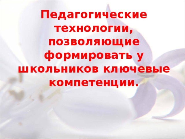 Педагогические технологии, позволяющие формировать у школьников ключевые компетенции.  