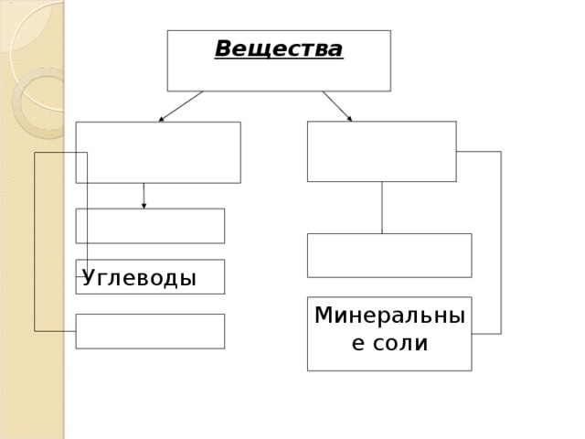 Вещества Углеводы Минеральные соли 