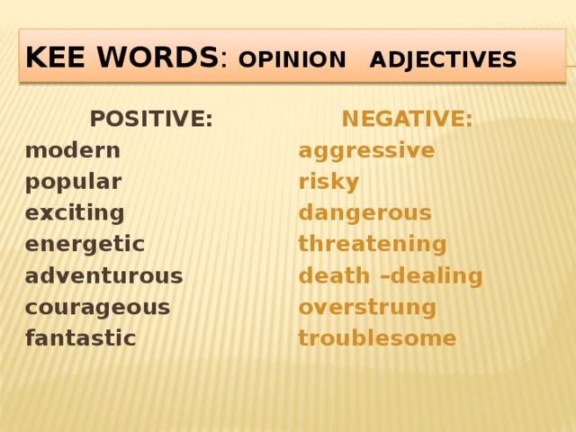 Negative opinion. Opinion adjectives.