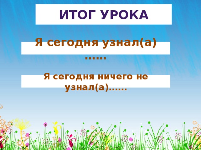 Итог урока Я сегодня узнал(а)…… Я сегодня ничего не узнал(а)……