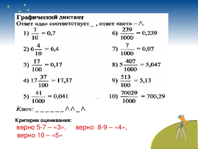 Критерии оценивания:  верно 5-7 – «3», верно 8-9 – «4»,  верно 10 – «5» 