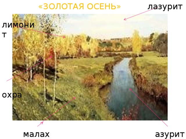«ЗОЛОТАЯ ОСЕНЬ» лазурит лимонит охра азурит малахит 