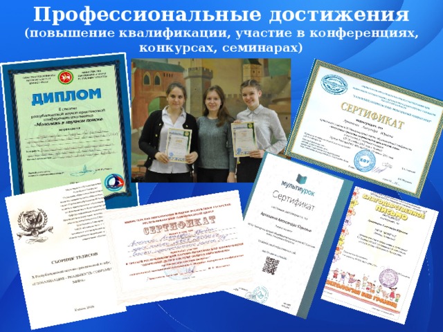 Профессиональные достижения (повышение квалификации, участие в конференциях, конкурсах, семинарах) 