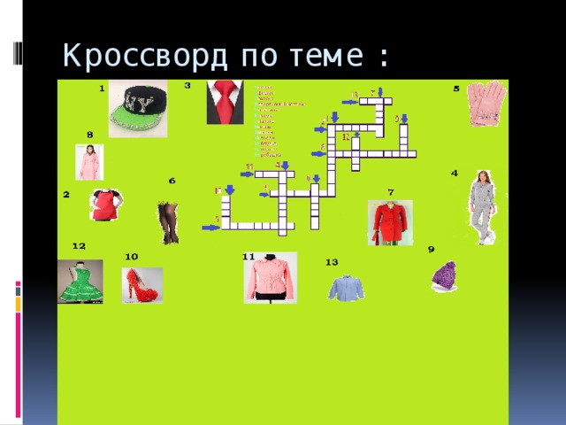 Кроссворд по теме : «Одежда» 