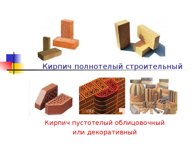  Кирпич полнотелый строительный Кирпич пустотелый облицовочный или декоративный 
