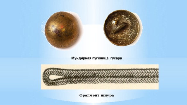 Мундирная пуговица гусара Фрагмент шнура 