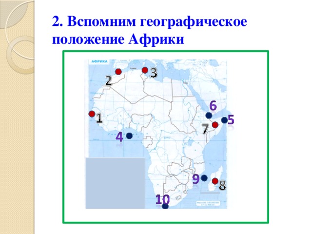 2. Вспомним географическое положение Африки 