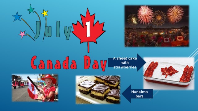 A sheet cake with strawberries Nanaimo bars 