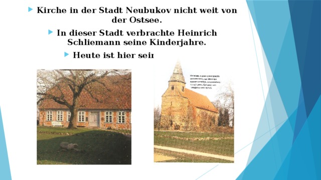Kirche in der Stadt Neubukov nicht weit von der Ostsee. In dieser Stadt verbrachte Heinrich Schliemann seine Kinderjahre. Heute ist hier sein Museum. 