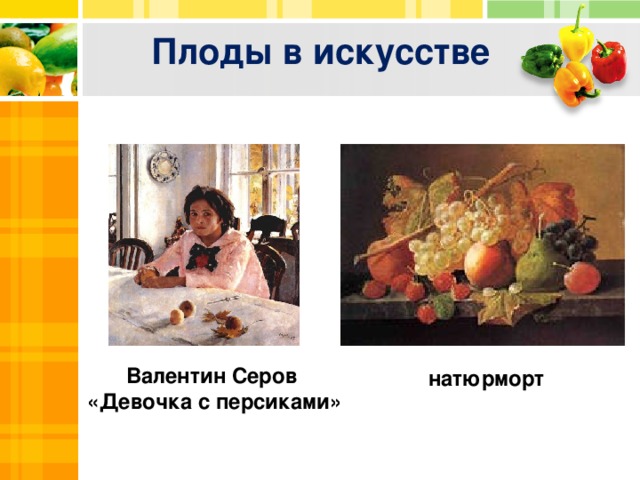Плоды в искусстве натюрморт Валентин Серов  «Девочка с персиками»  