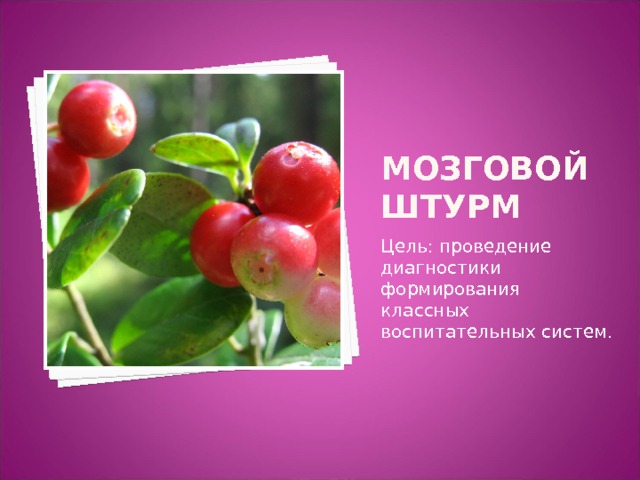 Мозговой штурм Цель: проведение диагностики формирования классных воспитательных систем. 
