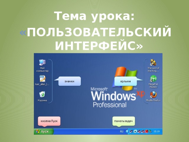 Тема урока: « Пользовательский интерфейс» 