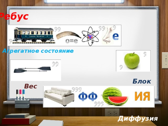 Ребус  Агрегатное состояние Блок  Вес  Диффузия 