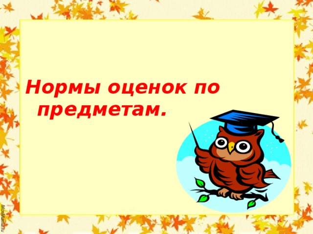   Нормы оценок по предметам.  