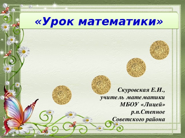 «Урок математики» Скуровская Е.И., учитель математики МБОУ «Лицей» р.п.Степное Советского района