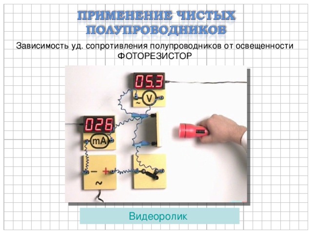 Зависимость уд. сопротивления полупроводников от освещенности ФОТОРЕЗИСТОР Видеоролик  