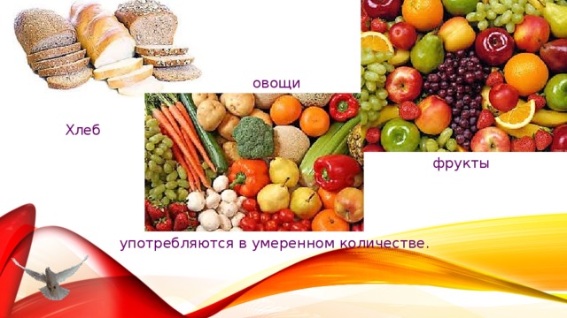 овощи Хлеб фрукты употребляются в умеренном количестве. 