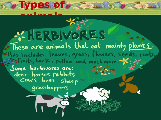 Types of animals herbivore omnivore carnivore Основа для выполнения задания ex.1 p. 83 . С помощью следующих 3 слайдов, можно проверить заполнение таблицы и сделать дополнительные записи.  19.11.16  