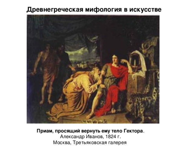 Древнегреческая мифология в искусстве Приам, просящий вернуть ему тело Гектора 