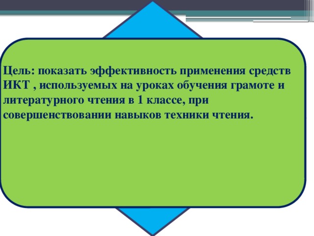 Целью данной работы является анализ компьютерных игр и упражнений применяемых на уроках обучения грамоте и литературного чтения, а также выявление эффективности их применения на уроках, в частности при развитии техники чтения.  Цель: показать эффективность применения средств ИКТ , используемых на уроках обучения грамоте и литературного чтения в 1 классе, при совершенствовании навыков техники чтения.   