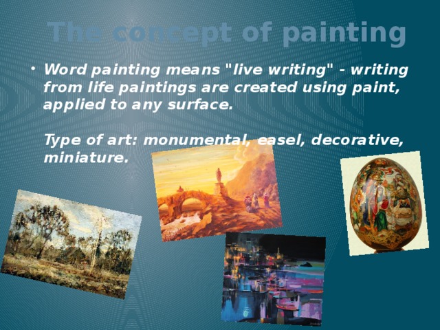 The concept of painting Word painting means 