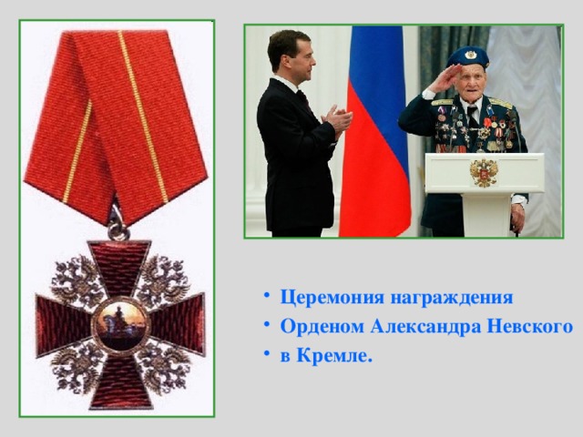          Церемония награждения Орденом Александра Невского в Кремле. 
