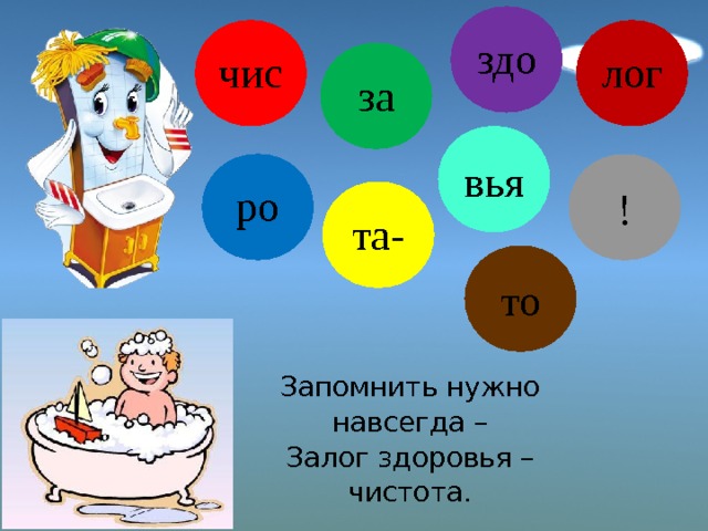здо чис лог за вья ро ! та- то Запомнить нужно навсегда – Залог здоровья – чистота.  