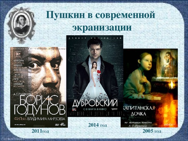 Пушкин в современной  экранизации 2014 ГОД 2011 ГОД 2005 ГОД
