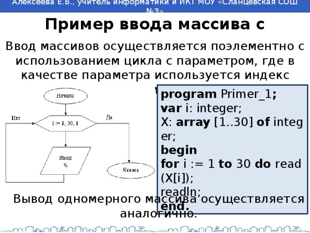 Массивы в бейсике блок схема