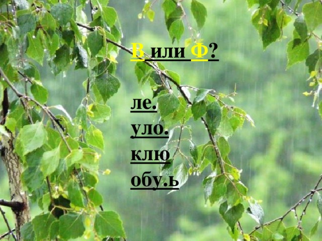 В или Ф ?  ле. уло. клю обу.ь 