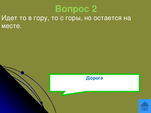 Вопрос 2 Идет то в гору, то с горы, но остается на месте.  Дорога 