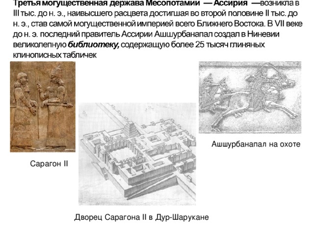 Ашшурбанапал на охоте Сарагон II Дворец Сарагона II в Дур-Шарукане   
