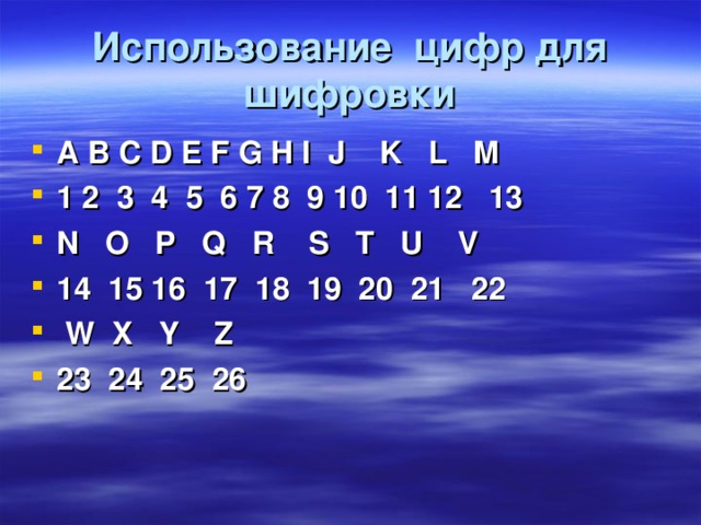 Использование цифр для шифровки