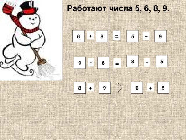 Работают числа 5, 6, 8, 9. 8 6 9 5 = + + 5 8 6 9 - = - 9 6 5 8 + + 
