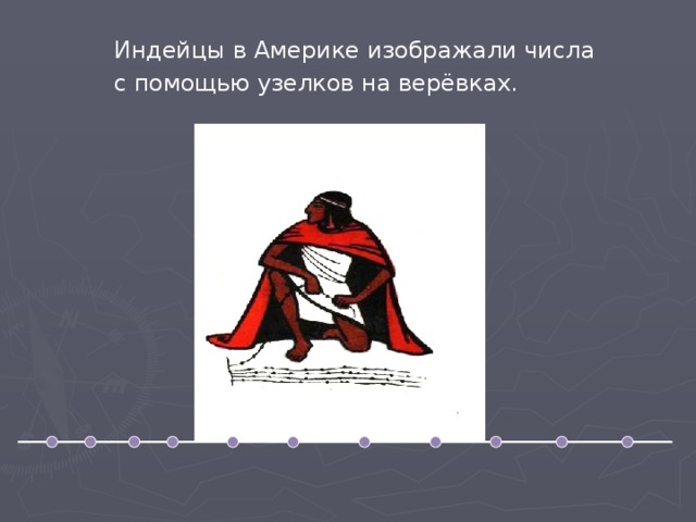 Индейцы в Америке изображали числа с помощью узелков на верёвках. 