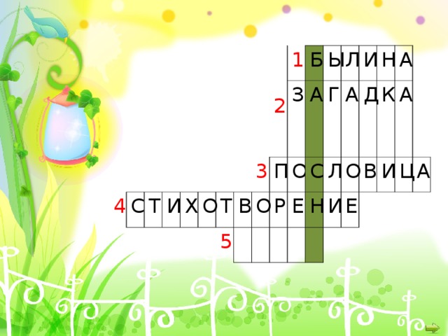 4 С Т И Х О Т 3 В 5 2 1 П О З Б Р А О Ы Г Е Л С Н Л А И О Д Н И В К А Е И А Ц А 