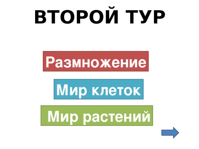 ВТОРОЙ ТУР   Размножение Мир клеток  Мир растений 