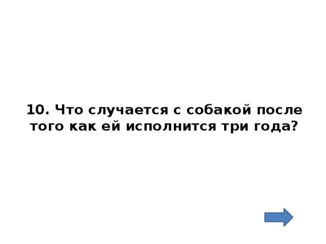 10. Что случается с собакой после того как ей исполнится три года? 