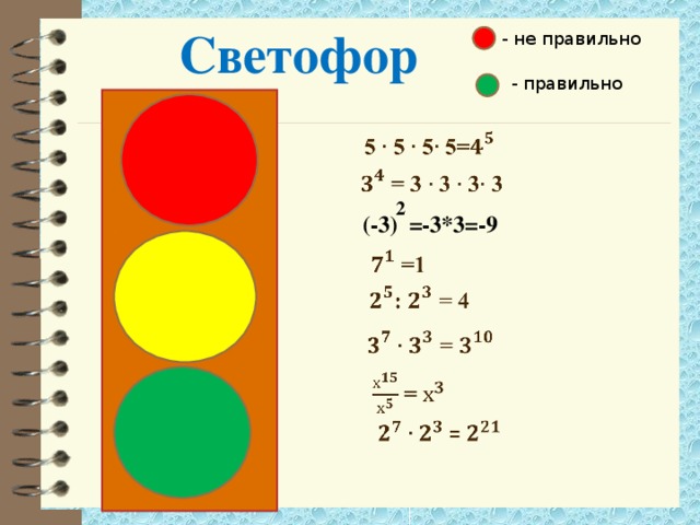 Светофор - не правильно - правильно 2 (-3) =-3*3=-9