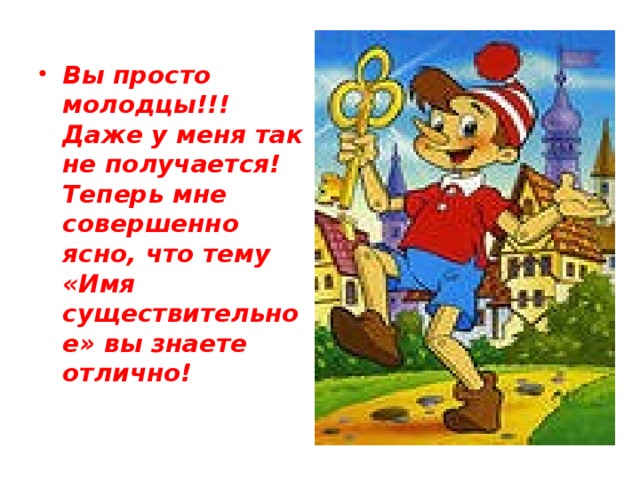 Вы просто молодцы!!! Даже у меня так не получается! Теперь мне совершенно ясно, что тему «Имя существительное» вы знаете отлично! 