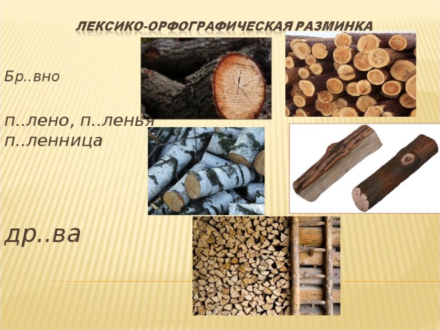 Бр..вно п..лено, п..ленья п..ленница др..ва 