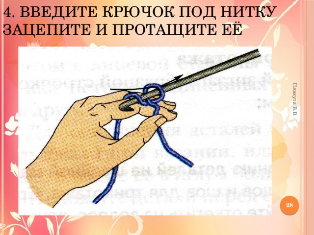 4. Введите крючок под нитку зацепите и протащите её Плахута В.В. 12 