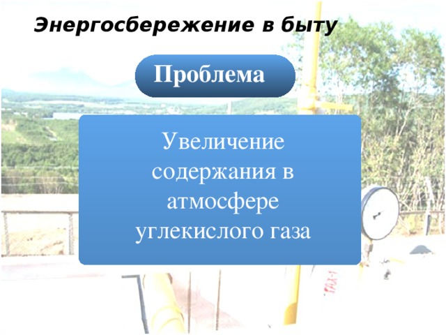 Энергосбережение в быту Проблема Увеличение содержания в атмосфере углекислого газа 