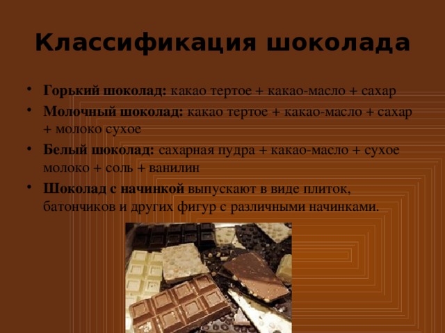 Схема классификация шоколада