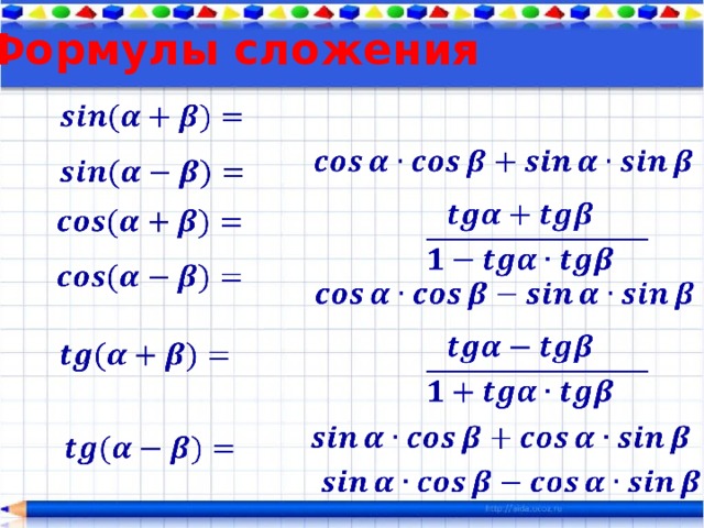 Формулы сложения функций