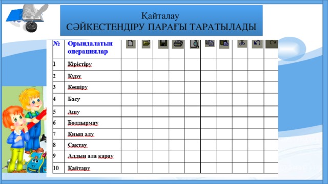 Қайталау СӘЙКЕСТЕНДІРУ ПАРАҒЫ ТАРАТЫЛАДЫ      2 тапсырма. Сәйкестендіру тесті:  (7 ұпай)  